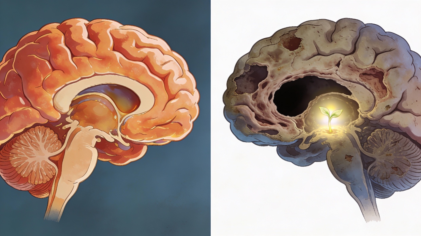 Сравнение здорового мозга и мозга при алкогольной деменции: атрофия обратима не всегда, но шанс есть.
